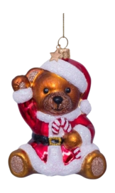 Kerstbal Vondels Ornament Glass Multi Bear W/Christmas Dress 9,5 cm