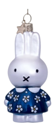 Kerstbal Vondels Ornament Glass Nijntje/Miffy Blue Flower Dress 11 cm
