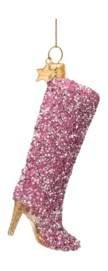 Kerstbal Vondels Ornament Glass Opal Pink Diamond Boot 10,5 cm