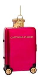 Kerstbal Vondels Ornament Glass Raspberry Pink Catching Flight Suitcase 10 cm