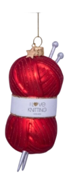 Kerstbal Vondels Ornament Glass Red Knitting Yarn 11,5 cm