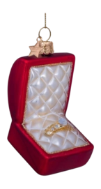 Kerstbal Vondels Ornament Glass Red Matt Wedding Ring Box Diamond 9 cm