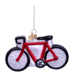 Kerstbal Vondels Ornament Glass Red Racing Bike 7 cm