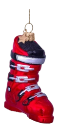 Kerstbal Vondels Ornament Glass Red Ski Shoe 9,5 cm