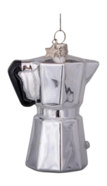 Kerstbal Vondels Ornament Glass Silver Opal Old Coffee Maker 9 cm