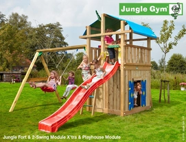 Speelset Jungle Gym Jungle Fort + Playhouse 145 + 2-Swing X'tra Rood