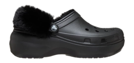 Klomp Crocs Women Classic Platform Fuzz Lined Clog Black