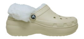 Klomp Crocs Women Classic Platform Fuzz Lined Clog Bone