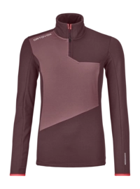 Functioneel shirt Ortovox Damen Fleece Light Zip Neck Maroon Athletic Fit