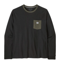 Longsleeve Patagonia Men L/S Shop Sticker Pocket Responsibili-Tee Black w/Basin Green