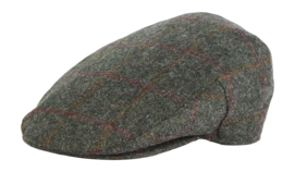 Cap Barbour Men Crieff Flat Cap Olive Red Overcheck (7 3/8)