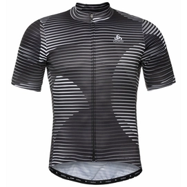 Fietsshirt Odlo Men Stand-Up Collar S/S Full Zip Element Black / Odlo Graphite Grey / White