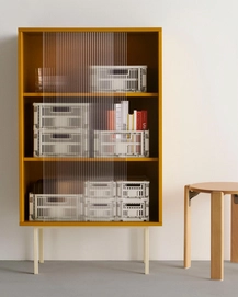 Colour Cabinet Tall yellow_HAY Colour Crate off-white collection_HAY Colour Crate Lid Plastic off-white collection_Rey Stool golden beech_1920x1920