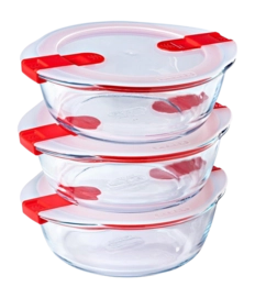 Pirofile di vetro Pyrex Cook & Heat 1 L, Set da 3 Teglie, Con coperchio microonde, Rotonde