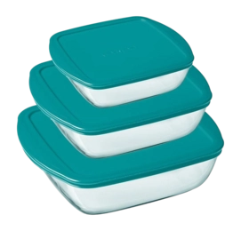 Contenitori vetro Pyrex Cook & Store, Set da 3, Con coperchio, Quadrati
