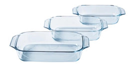 Pirofile Pyrex Must Have Kits 1,4 / 3,1 / 4 L, Set da 3 Teglie vetro, Rettangolari