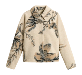 Overshirt Woolrich Women Jacquard Wool Overshirt Cream Foliage