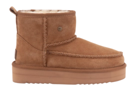 Pantoffel Warmbat Women Wallaby Suede Stitch Plateau Cognac