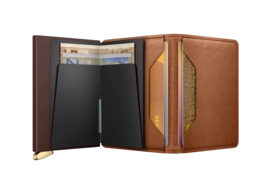 6---Emboss Lines+ - Slimwallet - Cognac - Brown+ - Open