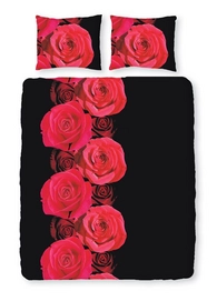 Parure de Lit Satin D'or Roses Noir Satin