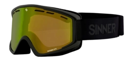 Skibril Sinner Unisex Batawa OTG Matte Black Double Full Gold-Green Mirror Vent 25 Cilindrische lens
