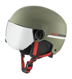Skihelm Alpina Kids Zupo Visor Q-Lite Olive/Red Matt Hardshell