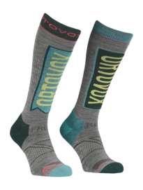 Skisok Ortovox Damen Free Ride Long Socks Grey / Yellow / Ice Waterfall