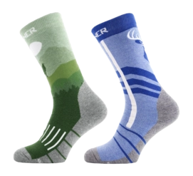 Skisokken Sinner Kids Wildlife Blue Green Double Pack Ergonomische pasvorm