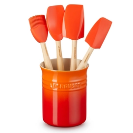 Set de Spatule Le Creuset Silicone Premium avec Pot à spatule Orange Rouge (5-Pieces) (5-