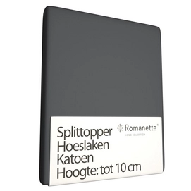 Katoenen Split Topper Hoeslaken Romanette Antraciet-160 x 200 cm