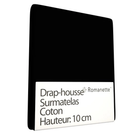 Drap-housse Surmatelas Romanette Noir (Coton)-80 x 200 cm