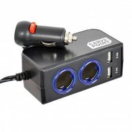 Autolader Carpoint Stekkerdoos 4-Weg met USB 12V/24V