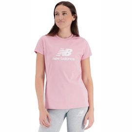 T-Shirt New Balance Women Essentials Stacked Logo Cotton Athletic Hazy Rose-XS