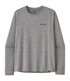 T-Shirt Patagonia Men L/S Cap Cool Daily Graphic Shirt Waters Boardshort Logo Abalone Blue: Feather Grey