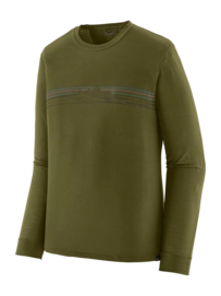 T-Shirt Patagonia Men L/S Cap Cool Merino Blend Graphic Shirt Strata Stripe: Pond Green