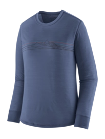 T-Shirt Patagonia Women L/S Cap Cool Merino Blend Graphic Shirt Strata Stripe: Current Blue