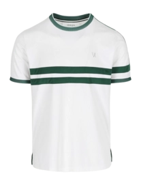 Tennisshirt Vieux Jeu Men Leo Shirt Stripe White/Dark Green Regular Fit
