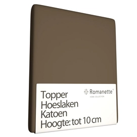 Katoenen Topper Hoeslaken Romanette Taupe-160 x 200 cm