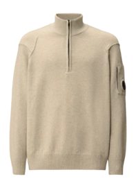 Trui CP Company Men Lambswool GRS Half Zip Knit Off White Melange
