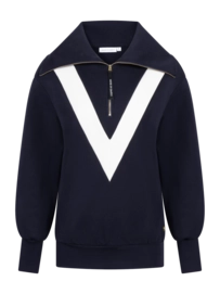 Trui House of Gravity Women Turtleneck V-Sweater Deep Blue X White