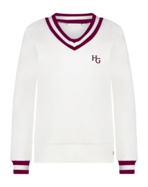 Trui House of Gravity Women V Neck Sweater Off White X Deep Ruby Red