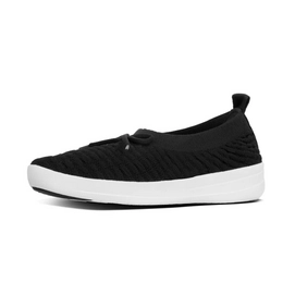 FitFlop Uberknit Slip-On Ballerina With Bow Waffle Knit Black