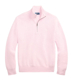 Pull Ralph Lauren Men Mesh Knit Cotton Quarter Zip Ballet Pink Hthr