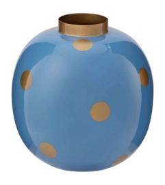 Pip Studio Vaas Dots - Bloemenvaas van Metaal - Blauw| Goud - 23cm