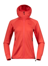 Vest Bergans Women Rabot Merino Tech Midlayer Hoodie Peachy Red Slim Fit