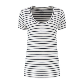 T-Shirt Blue Loop Relinen Stripe V-Neck Women Navy White-L