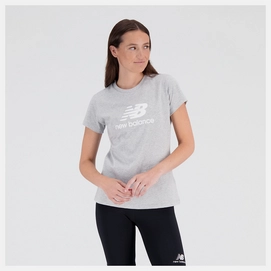 T-Shirt New Balance Women Essentials Stacked Logo Cotton Athletic Athletic Grey