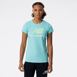 T-Shirt New Balance Essentials Stacked Logo Tee Surf Blue Damen-XS
