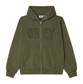 Zip Hood Obey Men Hybrid Faded Deep Lichen Green Faded Wash